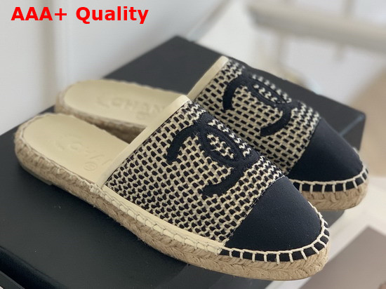 Chanel Espadrilles Mesh Lambskin Black and Beige G37482 Replica