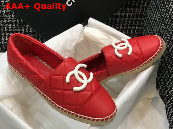 Chanel Espadrilles Red Quilted Lambskin with White Resin CC Replica