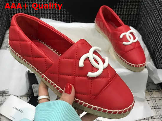 Chanel Espadrilles Red Quilted Lambskin with White Resin CC Replica