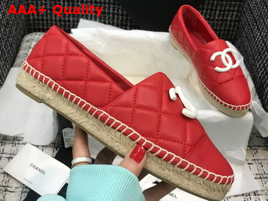 Chanel Espadrilles Red Quilted Lambskin with White Resin CC Replica