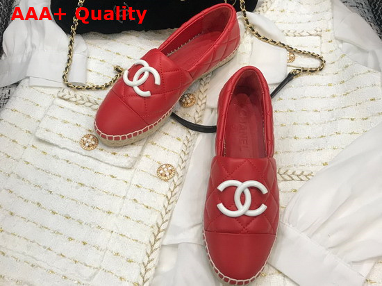 Chanel Espadrilles Red Quilted Lambskin with White Resin CC Replica