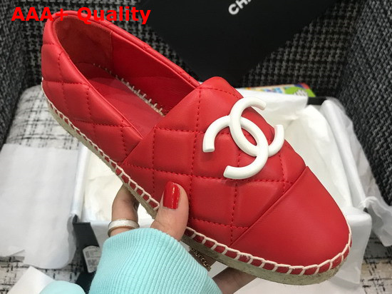 Chanel Espadrilles Red Quilted Lambskin with White Resin CC Replica