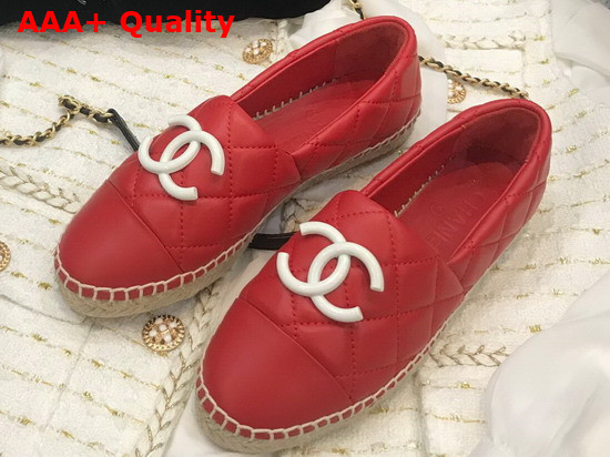 Chanel Espadrilles Red Quilted Lambskin with White Resin CC Replica