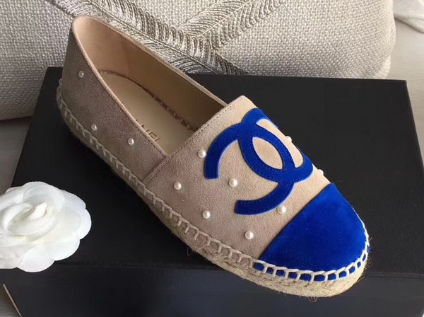 Chanel Espadrilles Suede Calfskin and Imitation Pearls Beige and Blue For Sale