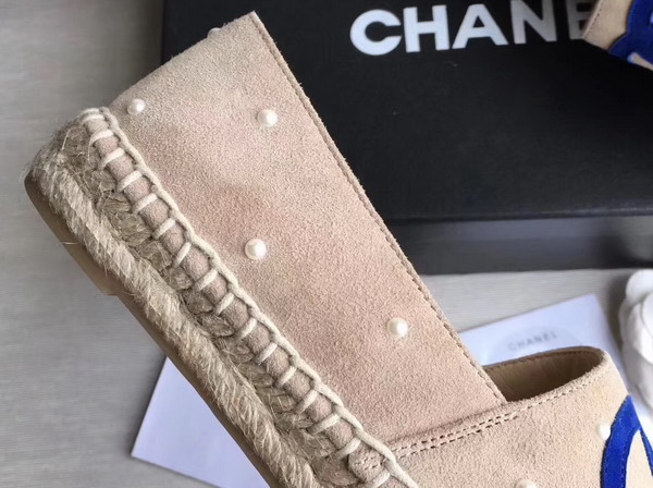 Chanel Espadrilles Suede Calfskin and Imitation Pearls Beige and Blue For Sale