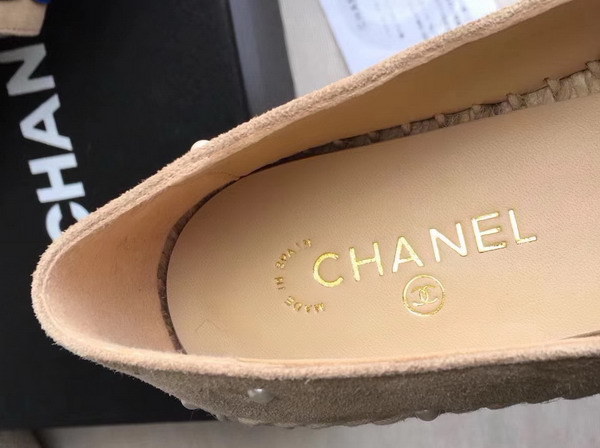 Chanel Espadrilles Suede Calfskin and Imitation Pearls Beige and Blue For Sale