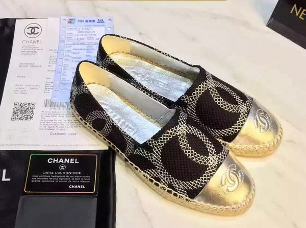 Chanel Espadrilles Tweed Lambskin Black Gold for Sale