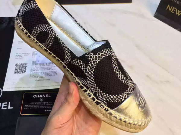 Chanel Espadrilles Tweed Lambskin Black Gold for Sale