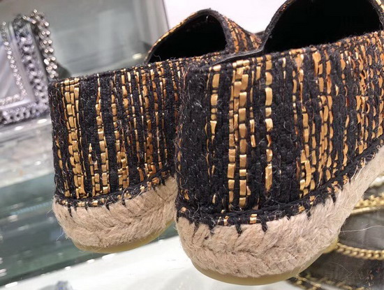 Chanel Espadrilles Tweed and Grosgrain Black and Gold