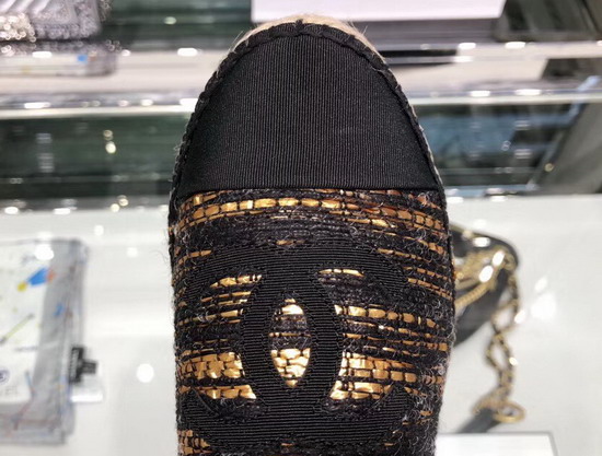 Chanel Espadrilles Tweed and Grosgrain Black and Gold