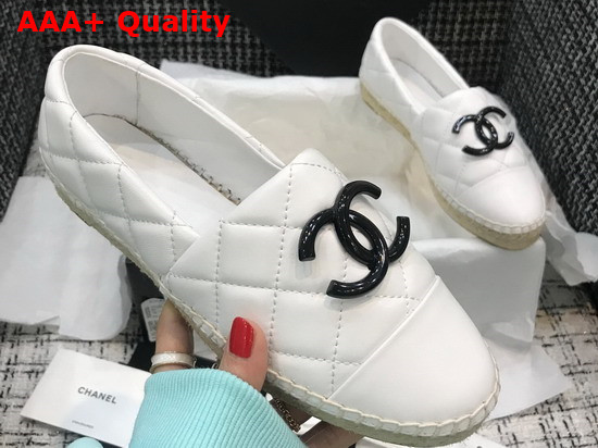 Chanel Espadrilles White Quilted Lambskin with Black Resin CC Replica