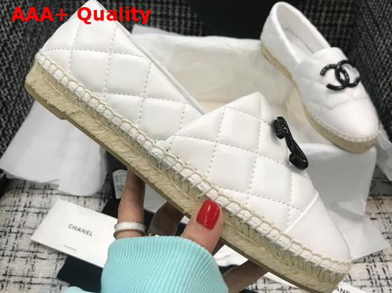 Chanel Espadrilles White Quilted Lambskin with Black Resin CC Replica