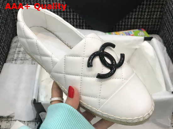 Chanel Espadrilles White Quilted Lambskin with Black Resin CC Replica