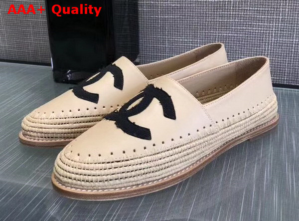 Chanel Espadrilles in Beige Lambskin and Black Grosgrain Replica