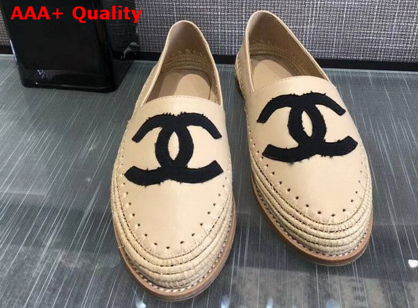 Chanel Espadrilles in Beige Lambskin and Black Grosgrain Replica