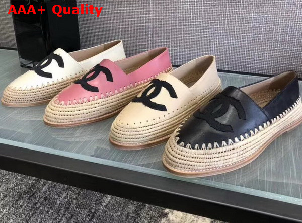 Chanel Espadrilles in Beige Lambskin and Black Grosgrain Replica