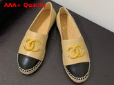 Chanel Espadrilles in Beige and Black Lambskin with Gold Metal CC Logo Replica