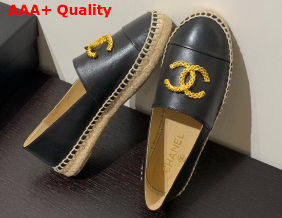 Chanel Espadrilles in Black Lambskin with Gold Metal CC Logo Replica