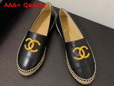 Chanel Espadrilles in Black Lambskin with Gold Metal CC Logo Replica