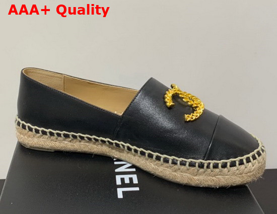 Chanel Espadrilles in Black Lambskin with Gold Metal CC Logo Replica