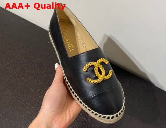 Chanel Espadrilles in Black Lambskin with Gold Metal CC Logo Replica