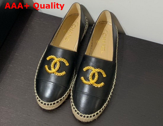 Chanel Espadrilles in Black Lambskin with Gold Metal CC Logo Replica