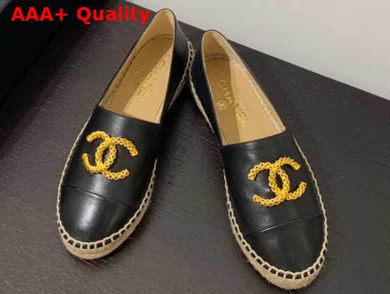 Chanel Espadrilles in Black Lambskin with Gold Metal CC Logo Replica