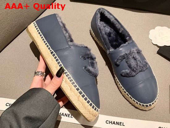 Chanel Espadrilles in Blue Lambskin with Shearling Lining Replica