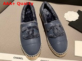 Chanel Espadrilles in Blue Lambskin with Shearling Lining Replica