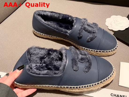 Chanel Espadrilles in Blue Lambskin with Shearling Lining Replica