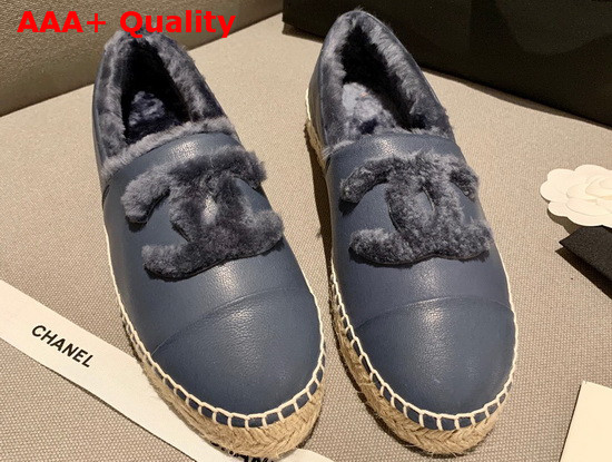 Chanel Espadrilles in Blue Lambskin with Shearling Lining Replica