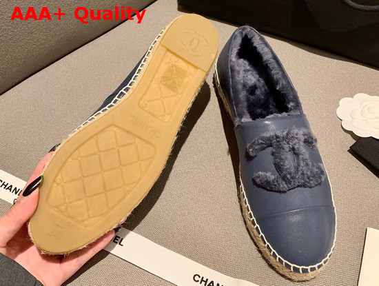 Chanel Espadrilles in Blue Lambskin with Shearling Lining Replica