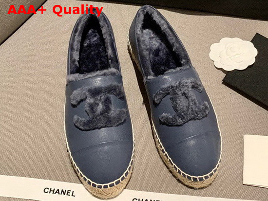 Chanel Espadrilles in Blue Lambskin with Shearling Lining Replica