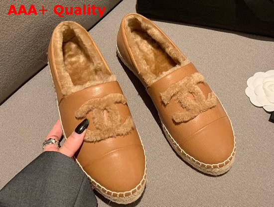 Chanel Espadrilles in Brown Lambskin with Shearling Lining Replica