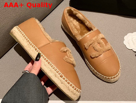 Chanel Espadrilles in Brown Lambskin with Shearling Lining Replica