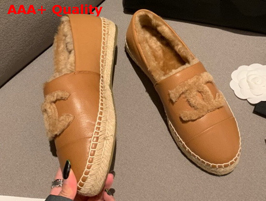 Chanel Espadrilles in Brown Lambskin with Shearling Lining Replica