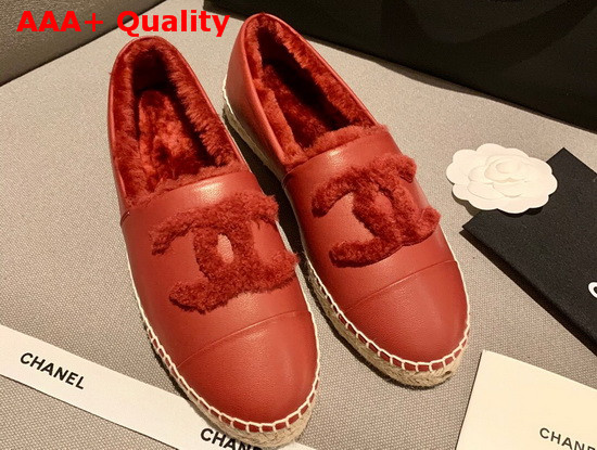 Chanel Espadrilles in Red Lambskin with Shearling Lining Replica