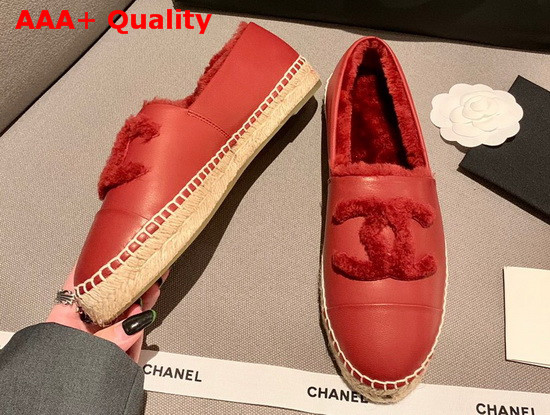 Chanel Espadrilles in Red Lambskin with Shearling Lining Replica