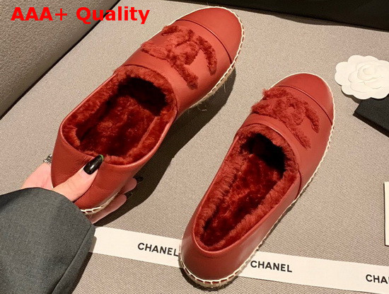 Chanel Espadrilles in Red Lambskin with Shearling Lining Replica