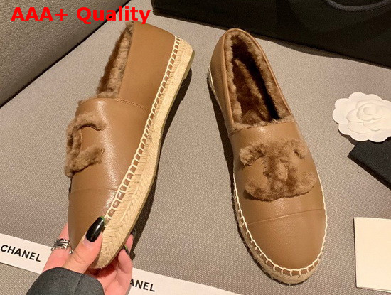 Chanel Espadrilles in Tan Lambskin with Shearling Lining Replica