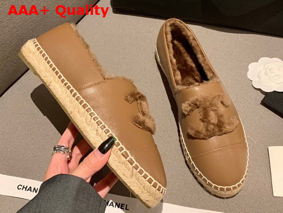 Chanel Espadrilles in Tan Lambskin with Shearling Lining Replica