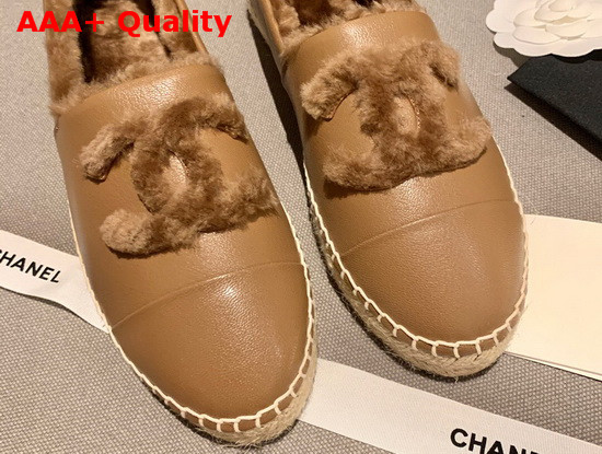 Chanel Espadrilles in Tan Lambskin with Shearling Lining Replica