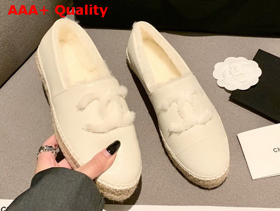 Chanel Espadrilles in White Lambskin with Shearling Lining Replica