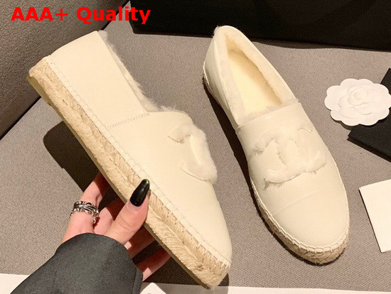 Chanel Espadrilles in White Lambskin with Shearling Lining Replica