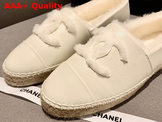 Chanel Espadrilles in White Lambskin with Shearling Lining Replica