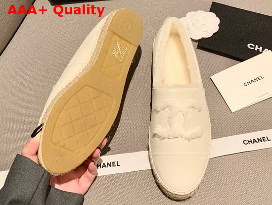 Chanel Espadrilles in White Lambskin with Shearling Lining Replica