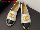 Chanel Espadrilles in White and Black Lambskin with Gold Metal CC Logo Replica