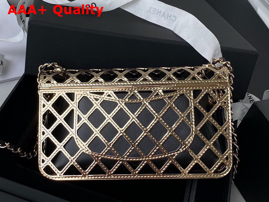 Chanel Evening Bag Gold Tone Metal Lambskin Gold and Black AS2514 Replica