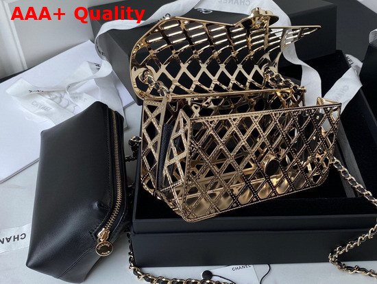 Chanel Evening Bag Gold Tone Metal Lambskin Gold and Black AS2514 Replica