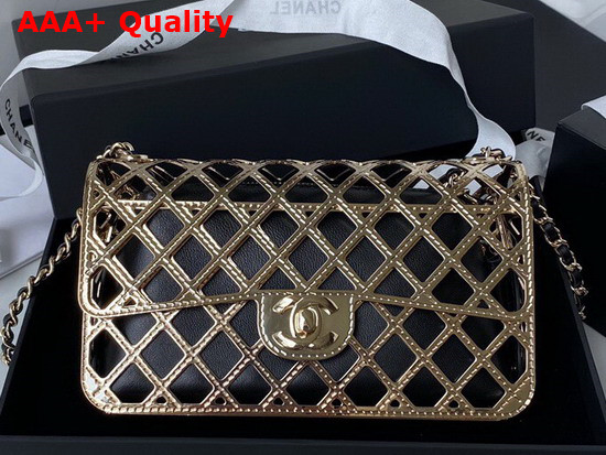 Chanel Evening Bag Gold Tone Metal Lambskin Gold and Black AS2514 Replica